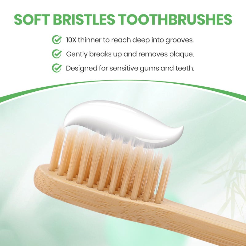 Daletu Bamboo Toothbrushes Soft Bristles 10 Pack, Biodegradable BPA Free Soft Bristles Toothbrushes for Adult, Eco-Friendly, Natural Wooden Organic Toothbrush - Image 4